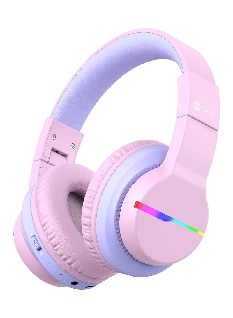 Bluetooth Kids Headphones, BTH12 Colorful LED Lights Kids Wireless Headphones Over Ear with 74/85/94dB Volume Limited, 55H Playtime, Bluetooth 5.2, Built-in Mic for School/Tablet/PC
