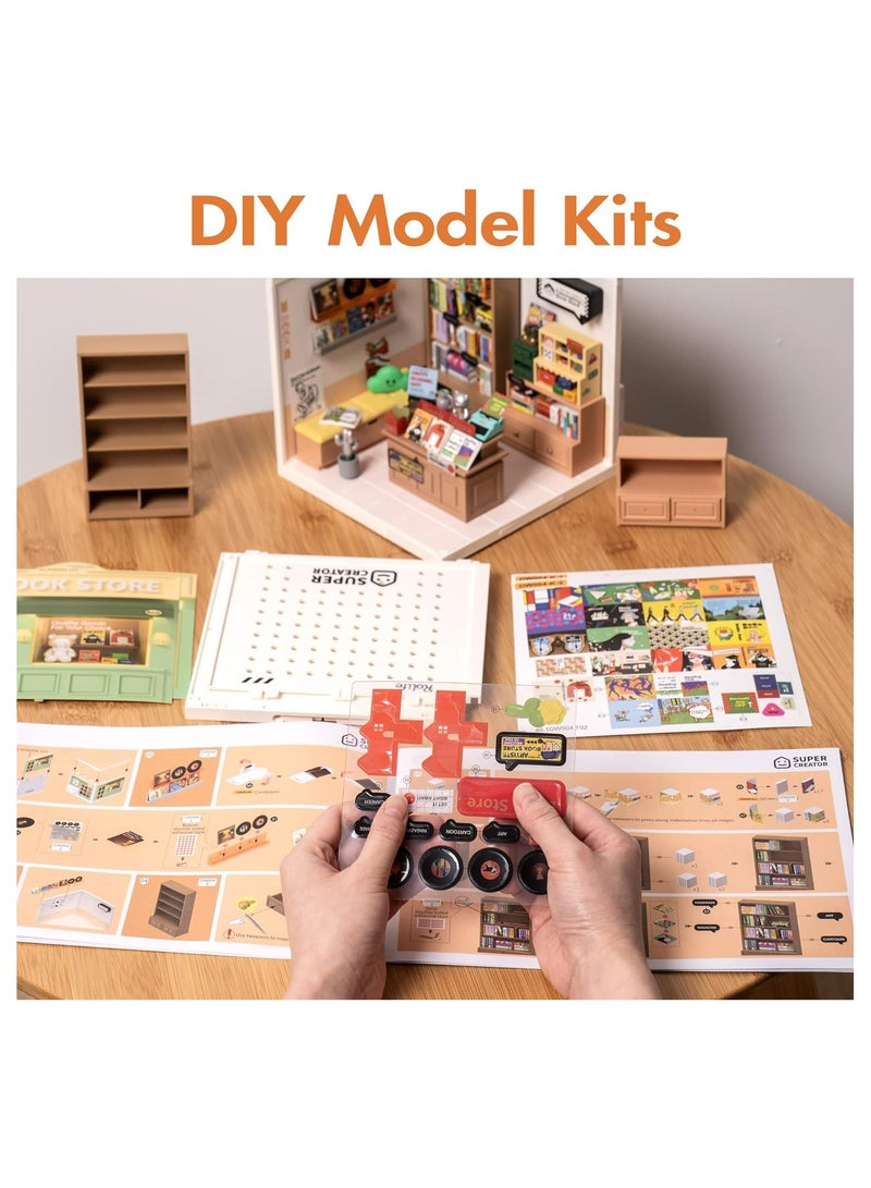 Rolife Super Creator Fascinating Book Store Plastic DIY Miniature House Kit DW004, DIY 3D Puzzles for Adults/Teens, Unique Gift for Craft Hobby and Creative Home Decor