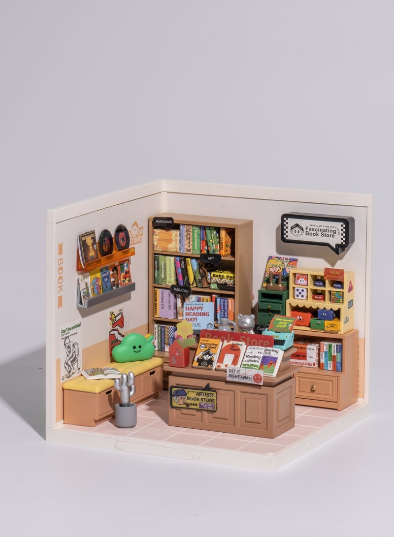 Rolife Super Creator Fascinating Book Store Plastic DIY Miniature House Kit DW004, DIY 3D Puzzles for Adults/Teens, Unique Gift for Craft Hobby and Creative Home Decor