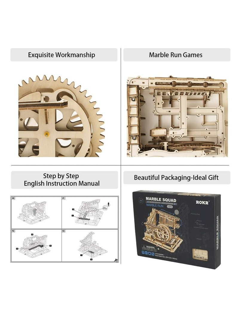 ROKR Marble Squad Trapdoors Marble Run LG502,3D Wooden Puzzles for Adults/Teens, Creative Home Decor, Unique Gift for Craft Hobby Adults/Teens