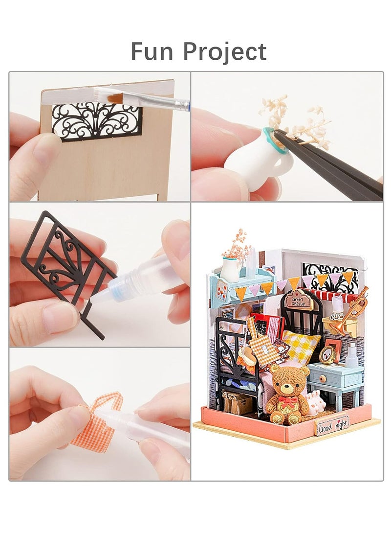 Rolife Sweet Dream Bedroom Miniature Dollhouse Kit DS016, DIY 3D Puzzles for Adults/Teens, Unique Gift for Craft Hobby and Creative Home Decor