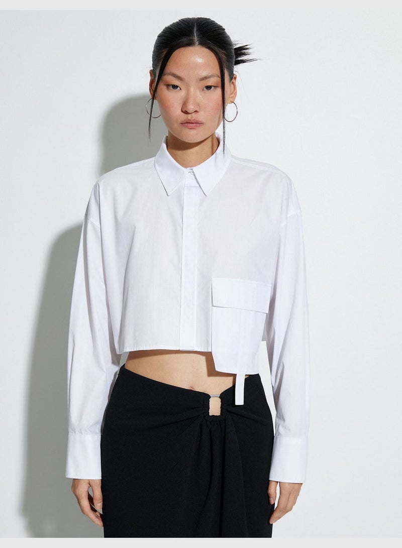 Pocket Detail Crop Shirt