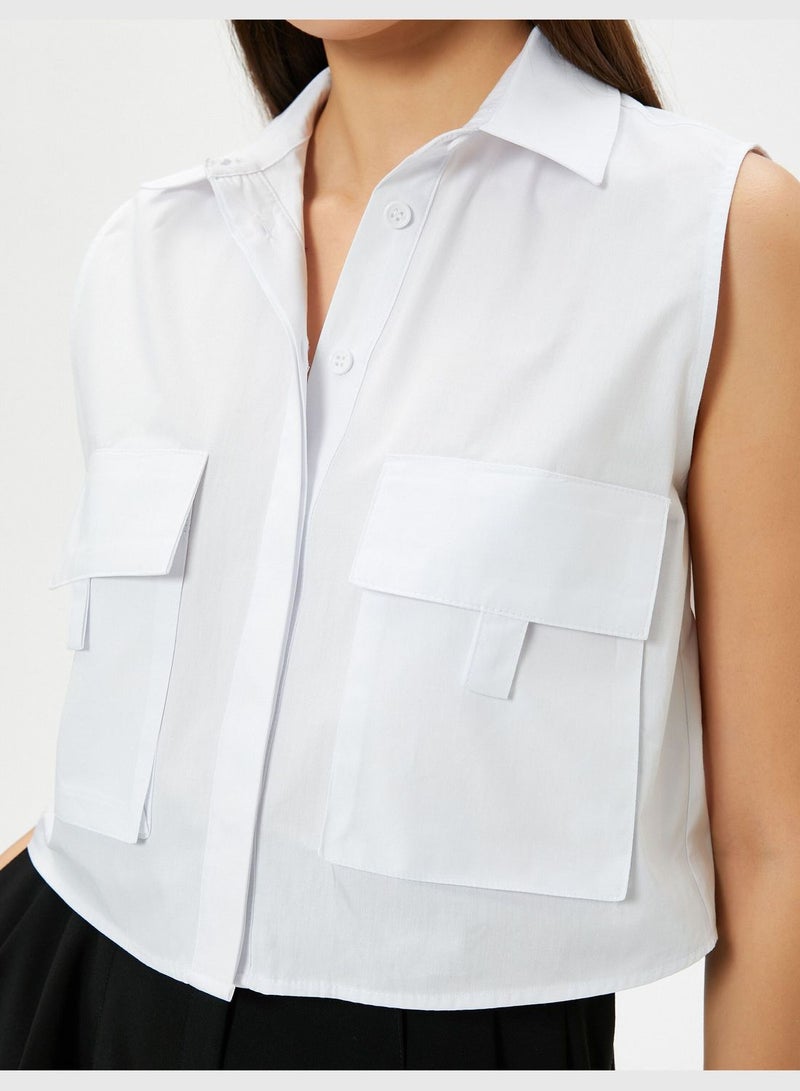 Buttoned Cargo Pocket Detail Crop Shirt