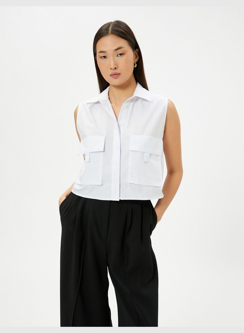 Buttoned Cargo Pocket Detail Crop Shirt