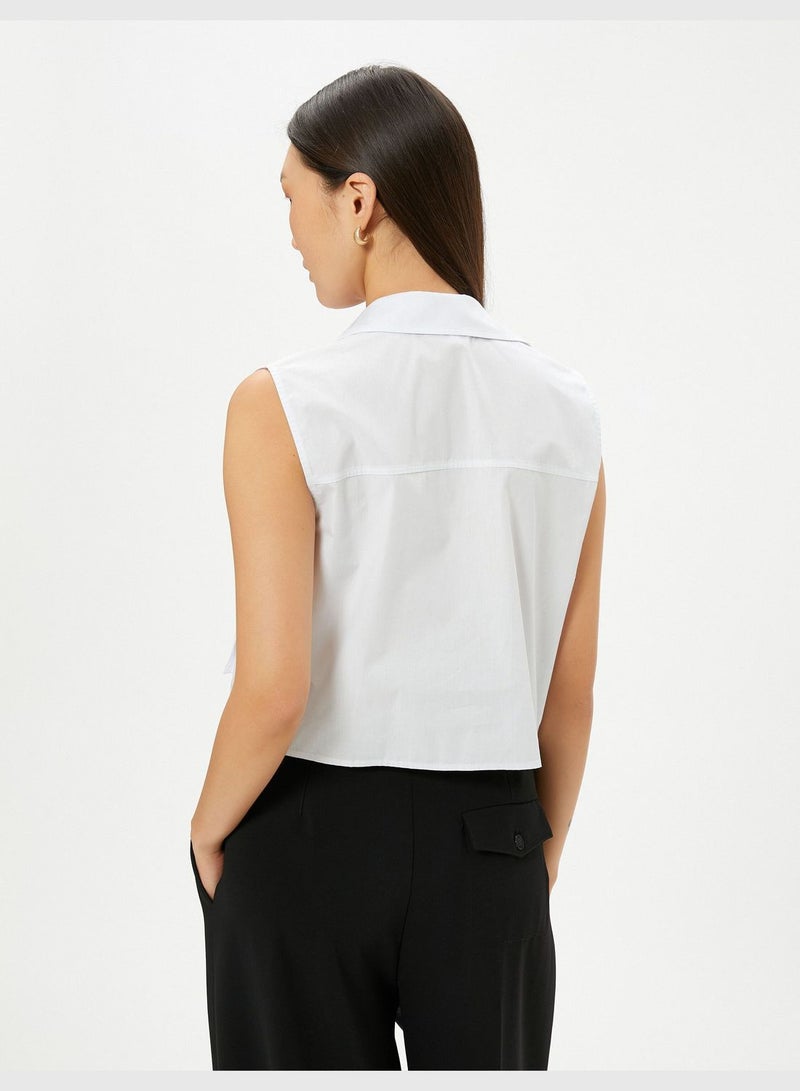 Buttoned Cargo Pocket Detail Crop Shirt