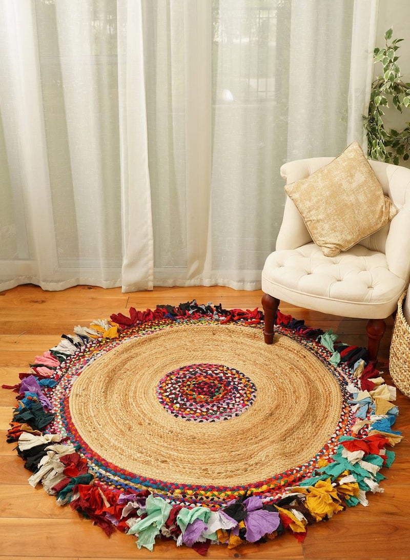 Jute Round Rug Carpet with Tassels