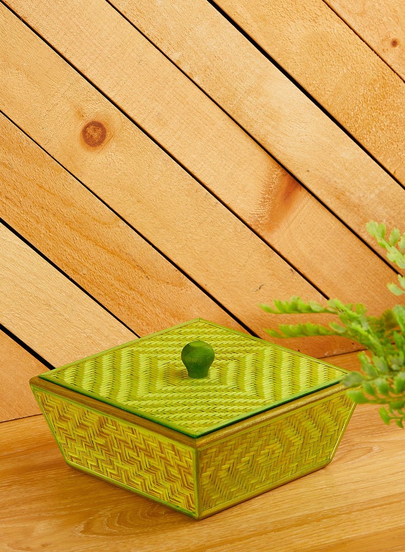 Green Bamboo Basket with Lid