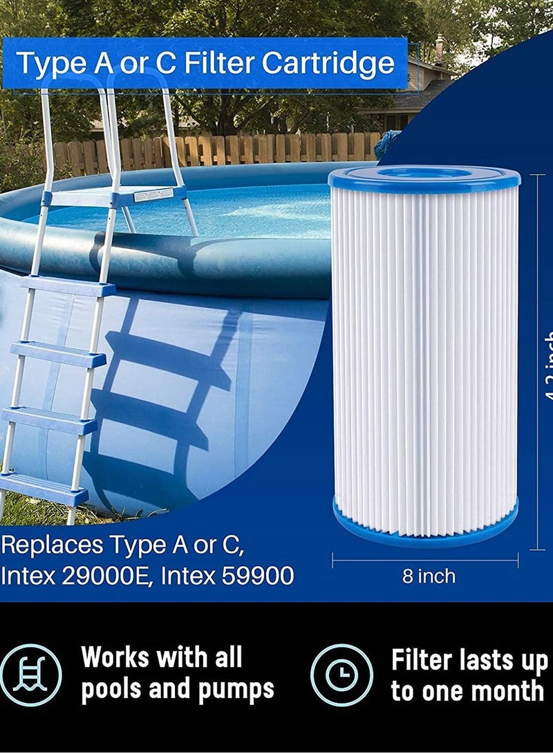 Type A or C Filter Cartridge for Intex 59900E and 29000E Pump, Bestway III Element Pool Spa Easy Set Filters, Washable Filters (3 PCS)