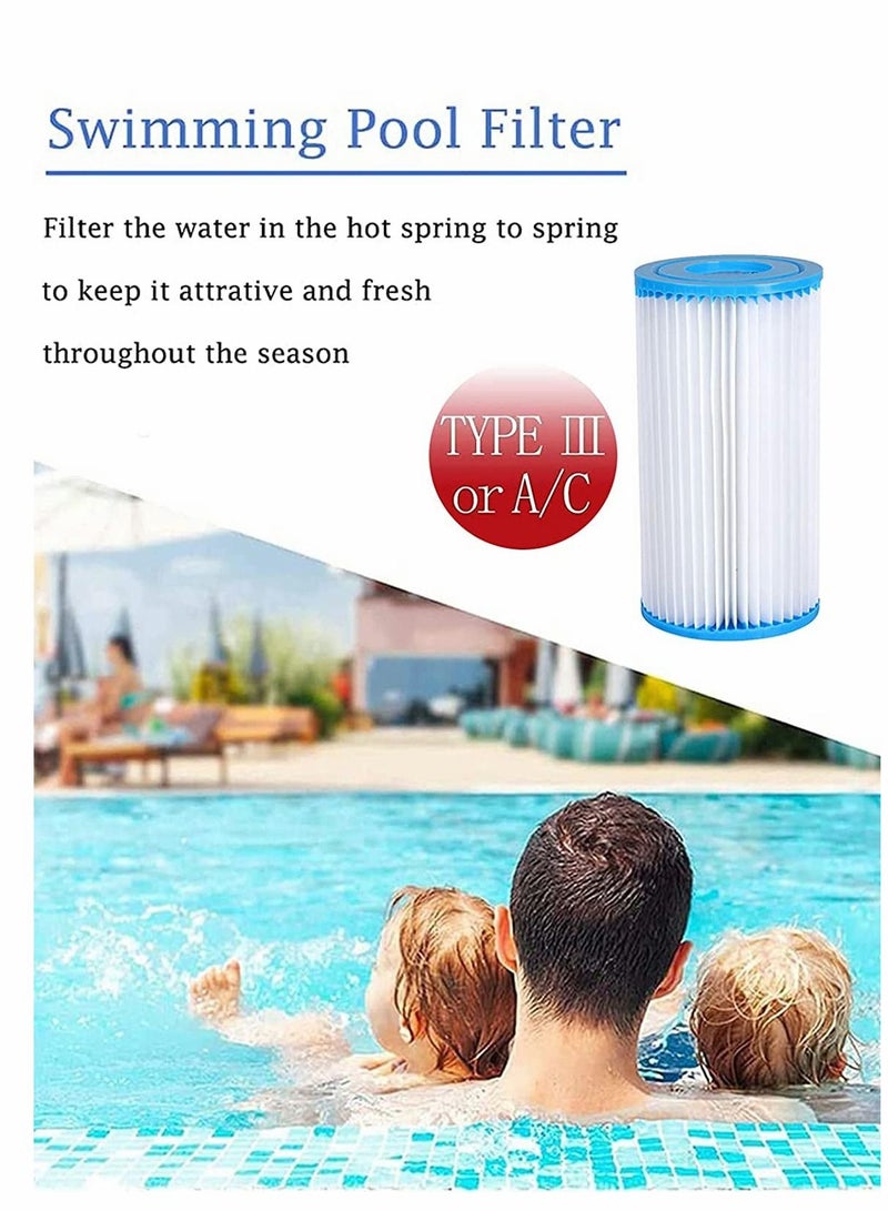 Type A or C Filter Cartridge for Intex 59900E and 29000E Pump, Bestway III Element Pool Spa Easy Set Filters, Washable Filters (3 PCS)