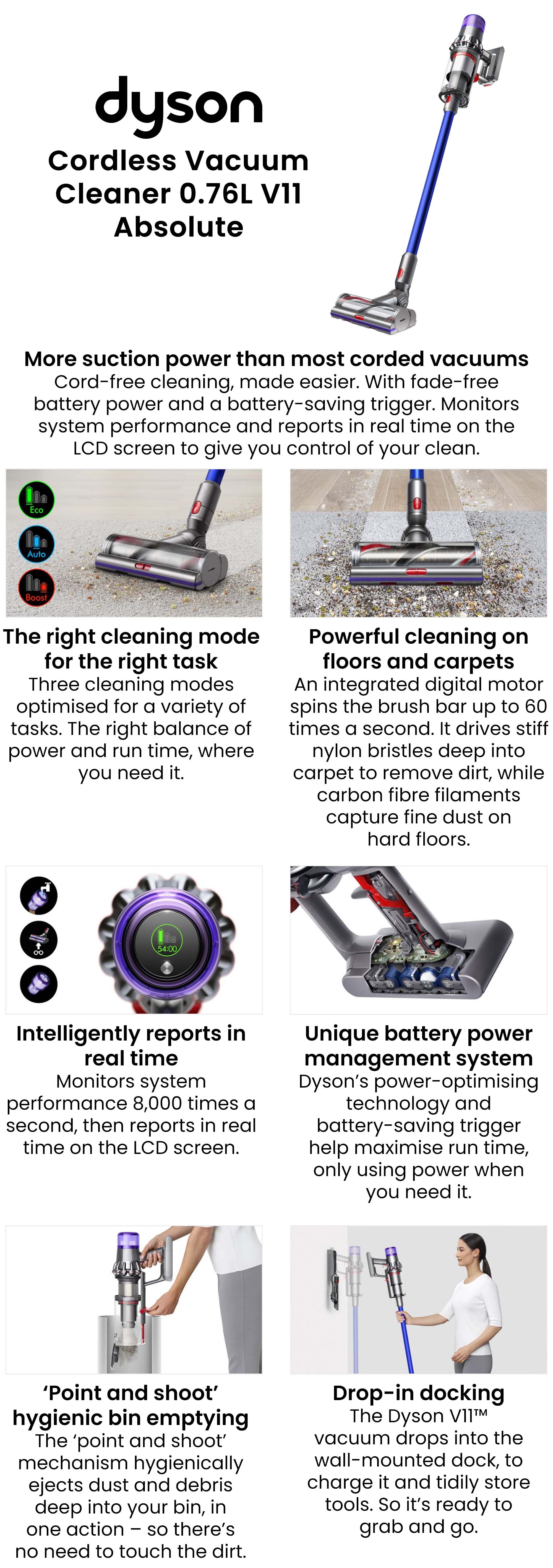 Cordless Vacuum Cleaner with suction 185AW 0.76 L 545 W V11 Absolute Blue