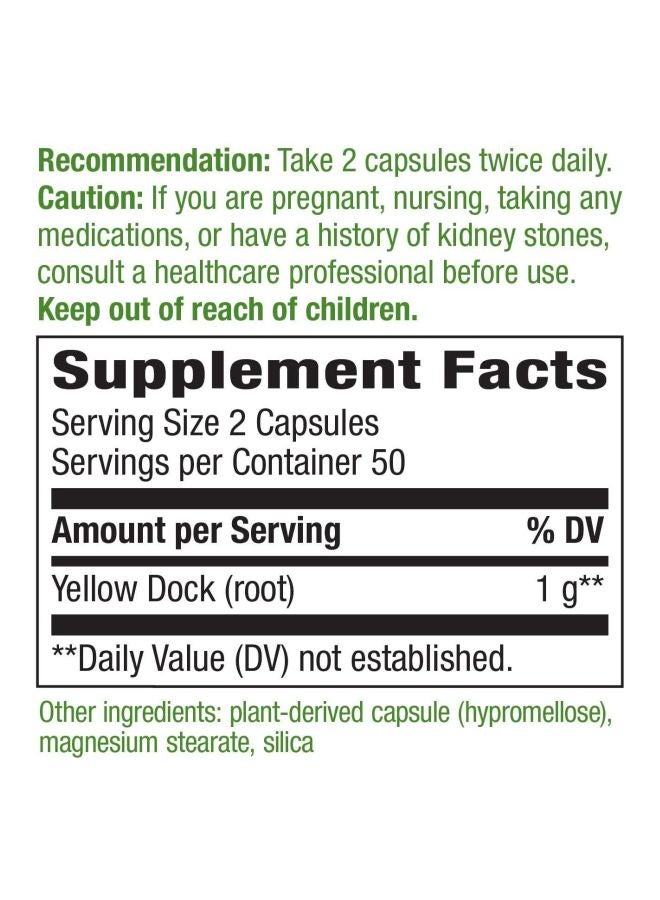 Yellow Dock Root Dietary Supplement - 100 Capsules