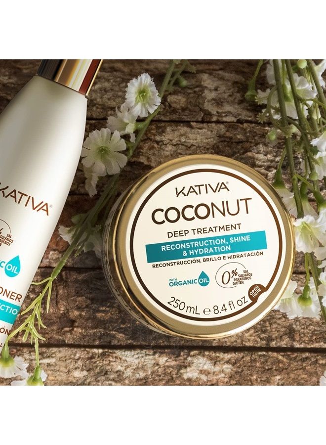 Kativa Organic Coconut Deep Treatment Mask (8.45 Fl Oz), Rebuild and Repair Shiny & Silky Hair, for Damaged, Sensitized, Dehydrated & Dull Hair, Sulfate Free, Gluten Free, Paraben Free