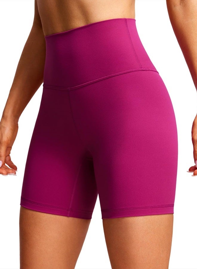 Womens ButterLuxe Biker Shorts 6 Inches - High Waisted Workout Running Volleyball Athletic Spandex Yoga Shorts Magenta Purple Small