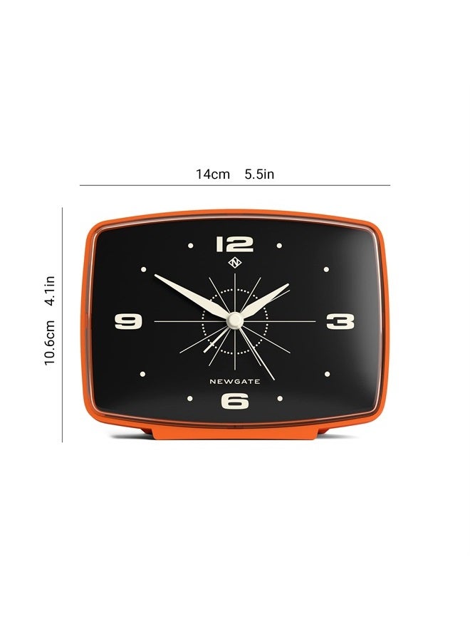 ® Brooklyn Retro Alarm/Desk Clock - Rectangular Alarm Clock - Bedroom Accessories - Desk Accessories - Bedside Alarm Clock - Retro Alarm Clock - Matt Finish - No Tick Alarm Clock - Orange