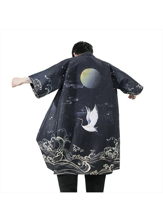 Men Japanese Kimono Coat Loose Yukata Outwear Long Bathrobe Tops Vintage
