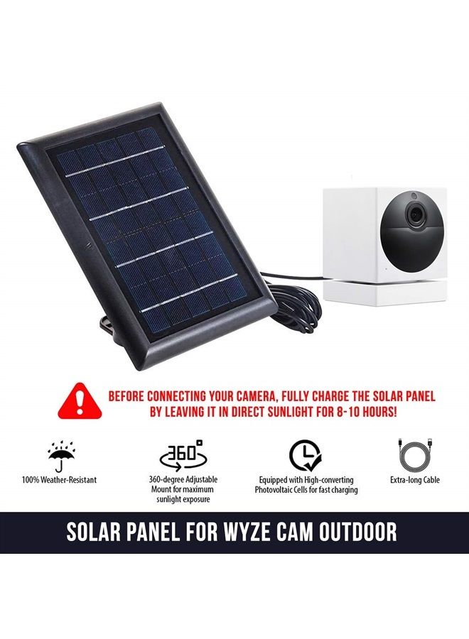 [Updated Version] Wasserstein Solar Panel Compatible with Wyze Cam Outdoor and Wyze Cam Outdoor V2 Only- Power Your Surveillance Camera with 2W 5V Charging (1-Pack, Black) (Wyze Cam NOT Included)