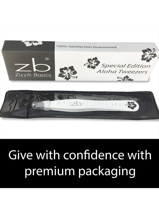 Tweezers - Special Edition Aloha Slant Tip Tweezer - Best Tweezers for Eyebrow, Facial Hair Removal and Your Precision Needs