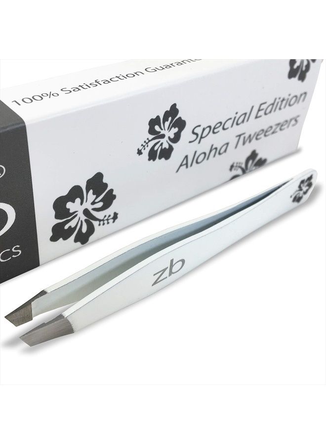 Tweezers - Special Edition Aloha Slant Tip Tweezer - Best Tweezers for Eyebrow, Facial Hair Removal and Your Precision Needs
