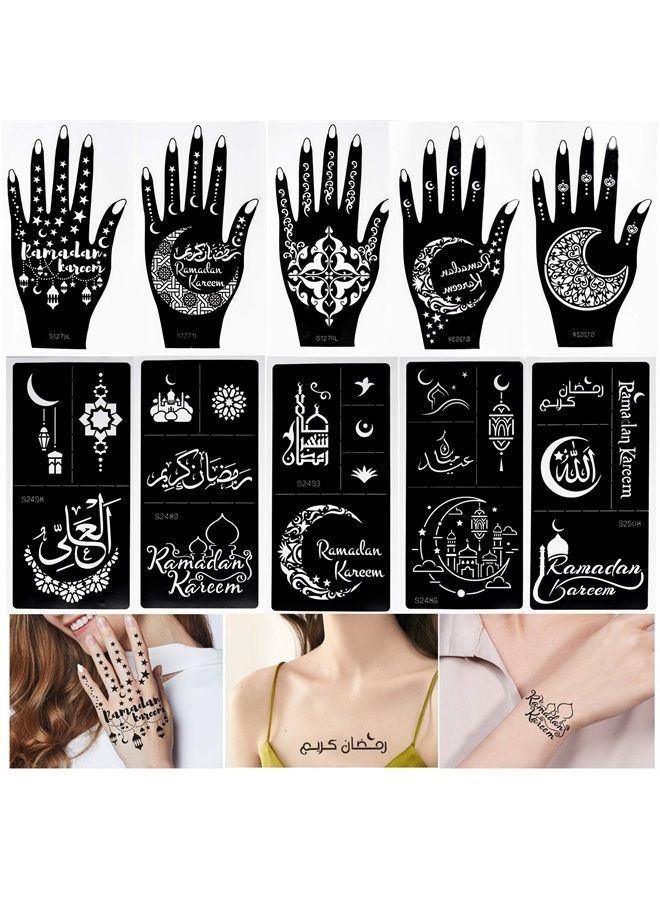 Xmasir 10 Sheets Henna Tattoo Stencil Kit Ramadan Tattoo Templates Temporary Tattoos Stickers Reusable Set for Body Art Paint