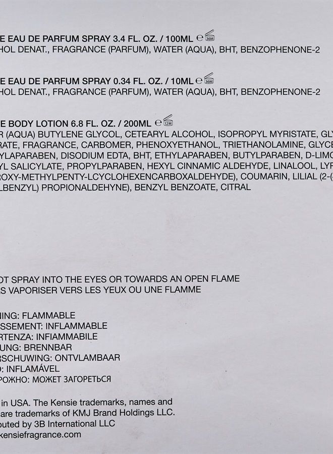 Kensie Fragrance for Her Eau De Parfum 3.4 FL. Oz, Eau De Parfum 0.3 FL. Oz, and Body Lotion 6.8 Oz