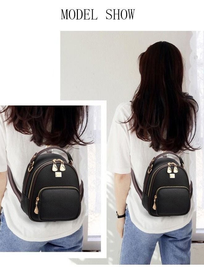 Anti-theft Waterproof Mini Casual Shoulder Backpack for Women with Multiple Zipper Pockets Black