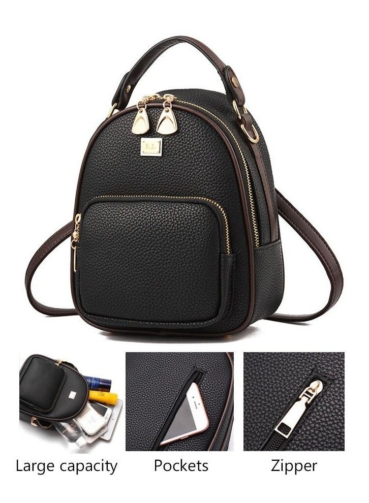 Anti-theft Waterproof Mini Casual Shoulder Backpack for Women with Multiple Zipper Pockets Black