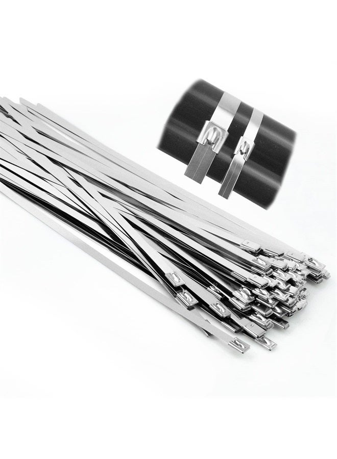 100 Pcs Heavy Duty Widened Metal Zip Ties, L/11.8”, W/0.31” (7.9mm) Stainless Steel Wire Ties, Metal Cable Ties for Exhaust Wrap, Heat Resistant Fencing Ties, Repair Banding, Industrial Strength.