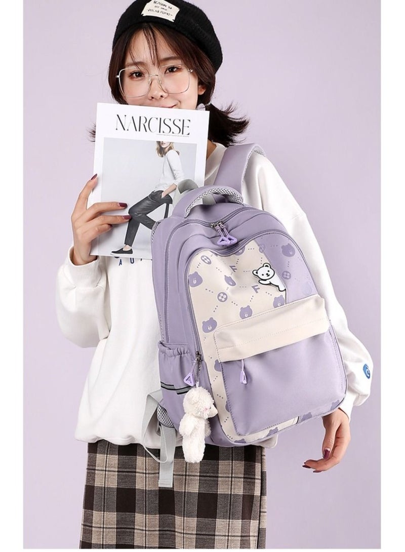 Backpack Waterproof Book Bag with Compartments for Teen Girl Kid Students Large Capacity and Reflective Strip Purple