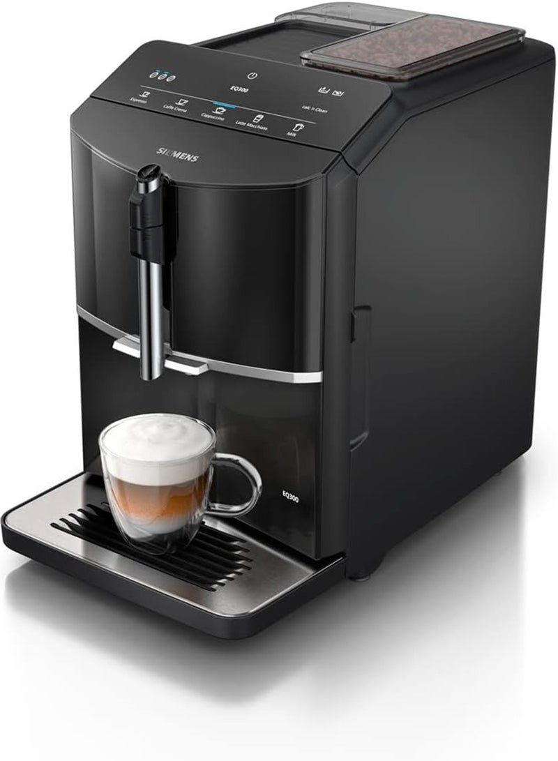 EQ300 Bean To Cup Fully Automatic Espresso Coffee Machine With Milk Frother, 4 Coffee Varieties, 3 Coffee Strengths 1.4 L 1300 W TF301G19 Piano Black