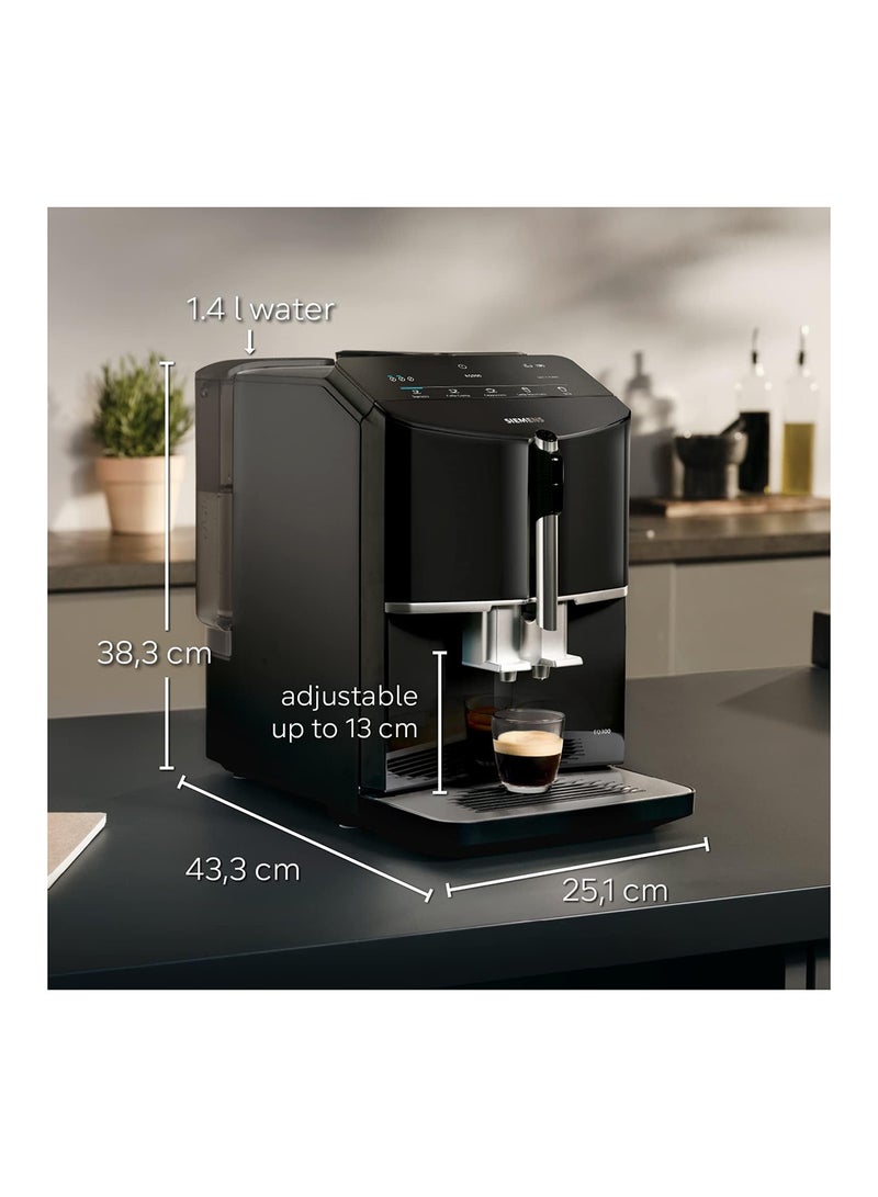 EQ300 Bean To Cup Fully Automatic Espresso Coffee Machine With Milk Frother, 4 Coffee Varieties, 3 Coffee Strengths 1.4 L 1300 W TF301G19 Piano Black