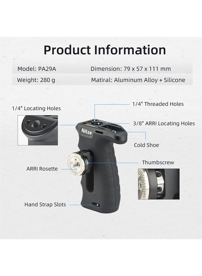 Ergonomic Side Handle with ARRI Rosette, Up and Down Adjustable Left/Right Side Handle for Camera and Monitor Rigs - PA29A