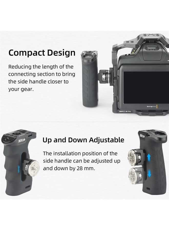 Ergonomic Side Handle with ARRI Rosette, Up and Down Adjustable Left/Right Side Handle for Camera and Monitor Rigs - PA29A