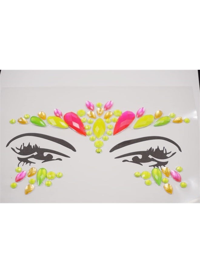 Neon gold face jewels face gems for makeup festival stick on gems for face self adhesive acrylic rhinestone sticker rave ivy face jewelry temporary tattoo body glitter for EDM EDC festival (Neon yello