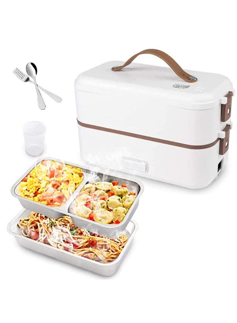 2-Layer Self Cooking Electric Steamer Lunch Bento Box Mini Warmer Rice Cooker for Adult Kids Home Office School Travel Cook Raw Food