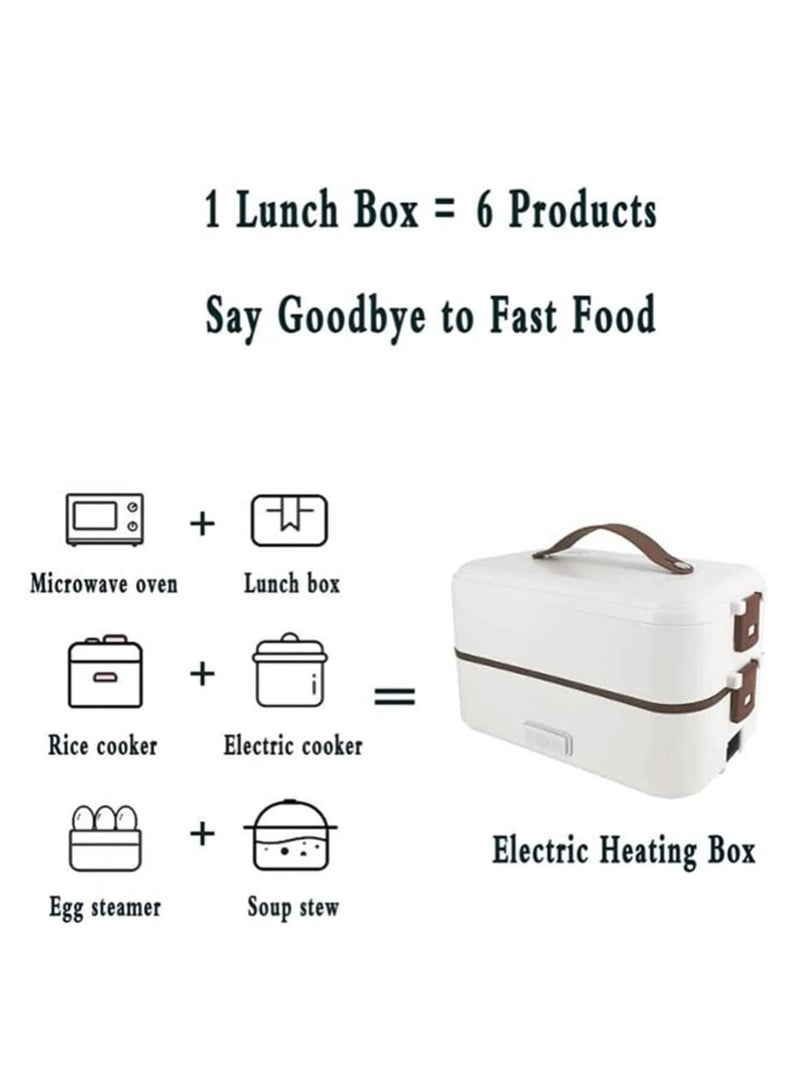 2-Layer Self Cooking Electric Steamer Lunch Bento Box Mini Warmer Rice Cooker for Adult Kids Home Office School Travel Cook Raw Food