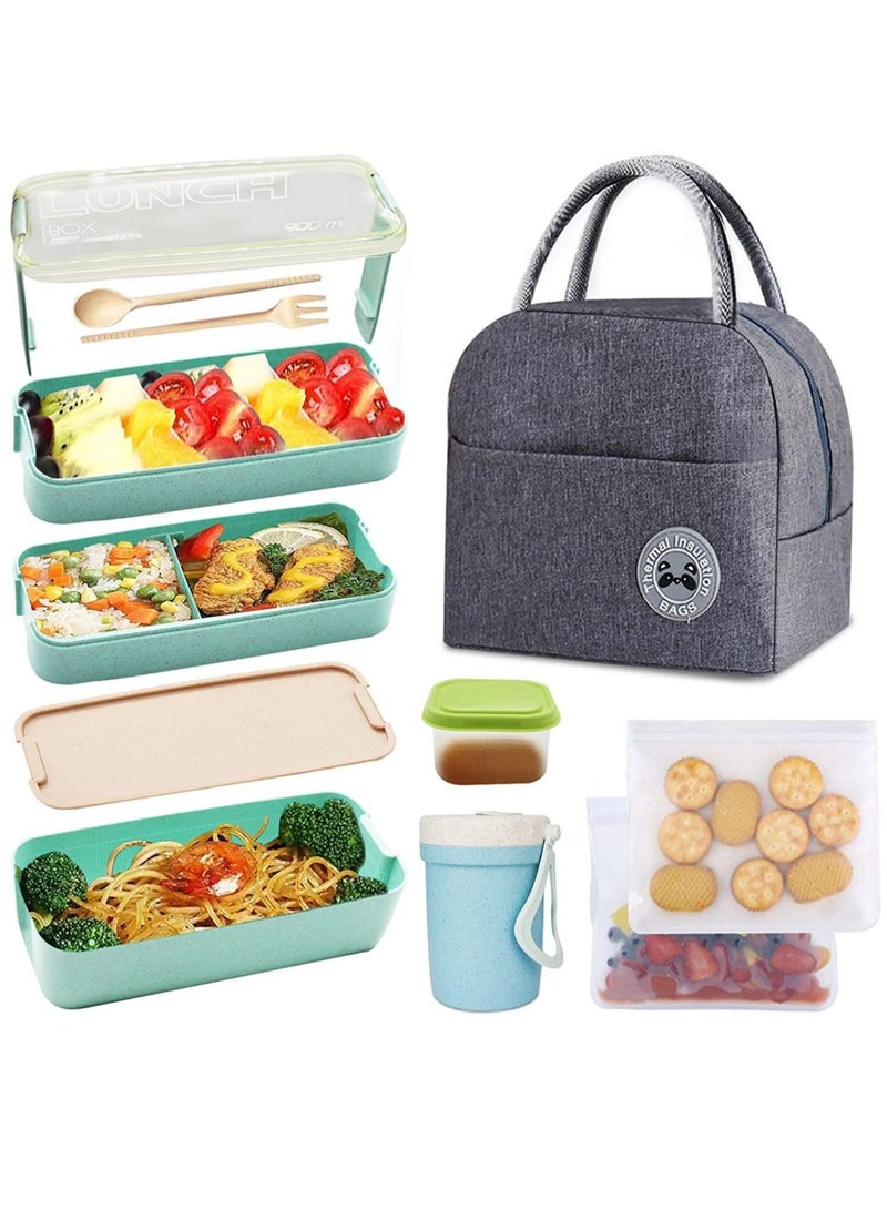 8 Piece Stainless Steel Bento Leakproof Lunch Box for Kids  Adults Office Workers