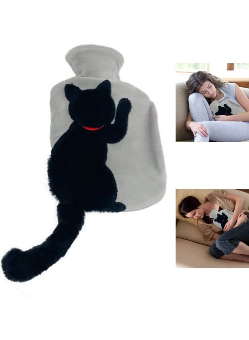 Hot Water Bag with Soft Cat Cover Winter Hand Warmer Feet Neck and Shoulder Pain Relief