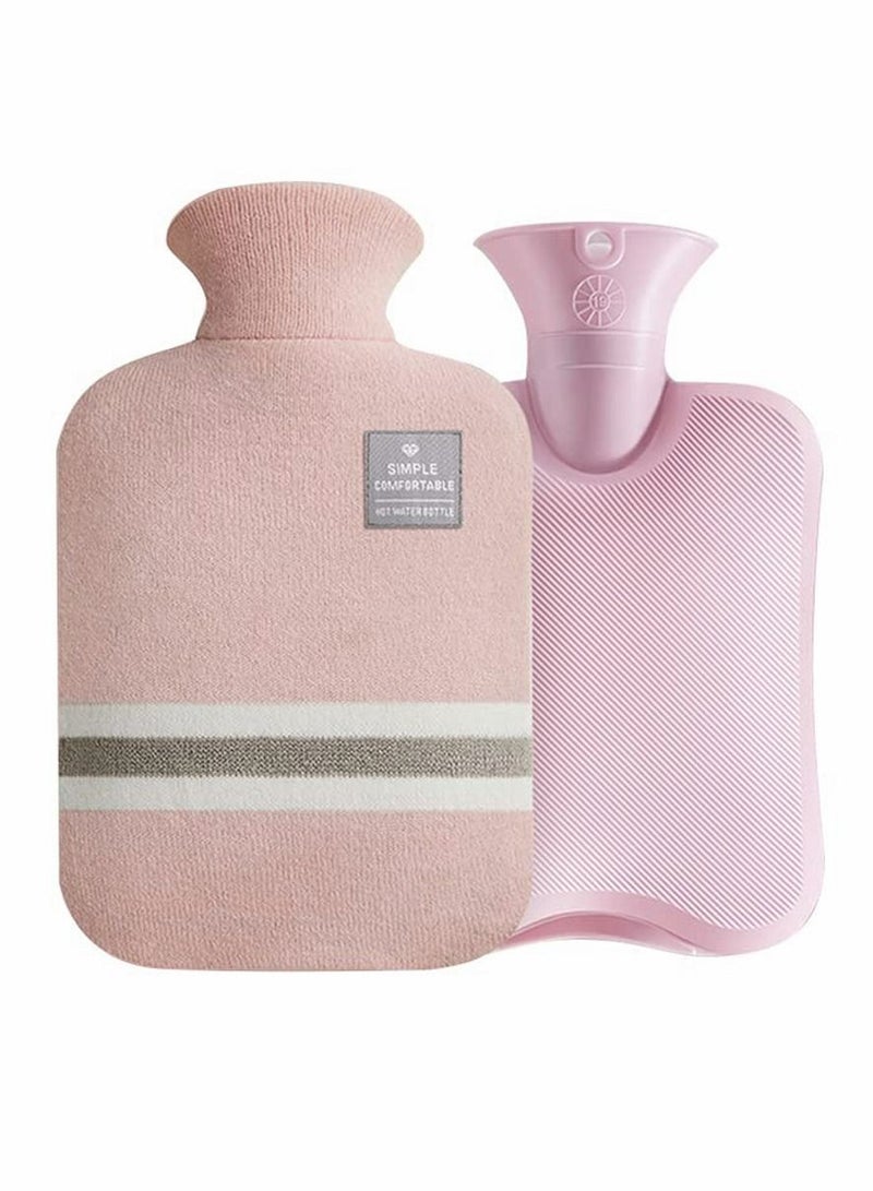 Small Hot Water Bag with Knitted Cover 1L Large Capacity Bag Removable and Washable Soft for Pain Relief Neck Shoulders Great Gift Women Men Kids Pink