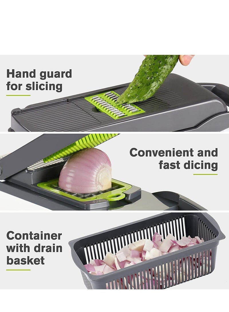 12 in 1 Vegetable Chopper Slicer Food Slicer Onion Chopper Potato Dicer Cutter Cheese Grater with Storage Container