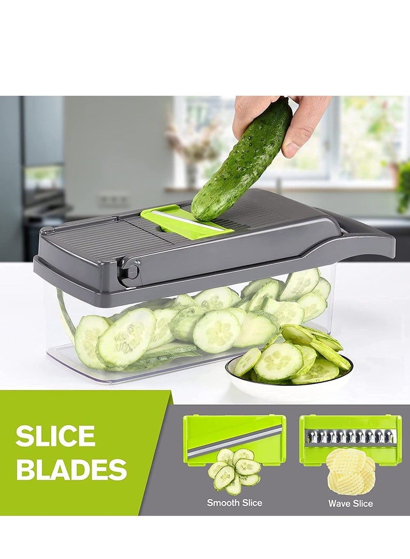 12 in 1 Vegetable Chopper Slicer Food Slicer Onion Chopper Potato Dicer Cutter Cheese Grater with Storage Container