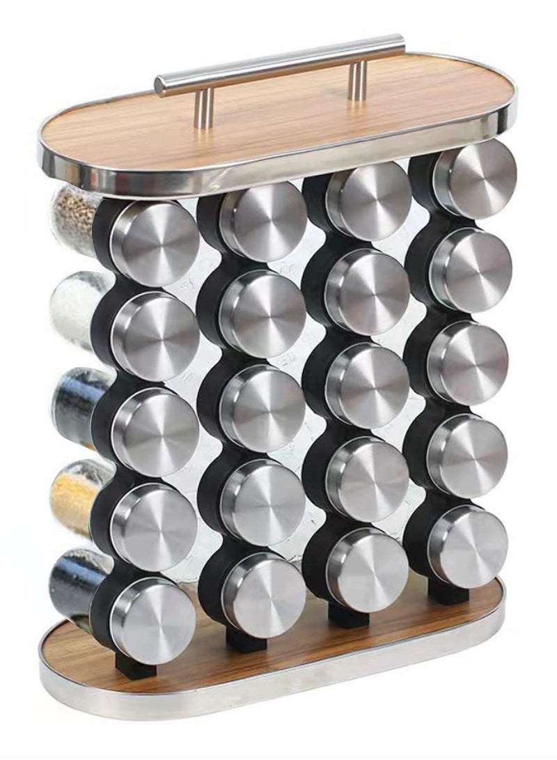 Portable Stainless Steel Seasoning Spice Organizer Rack with 20 Seasoning Jar Set for Home Kitchen Outdoor BBQ