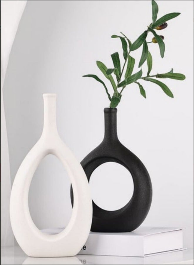 2-Piece Ceramic Hollow Vases,Modern Decorative Vase for Wedding Dinner Table Party Living Room Office Bedroom