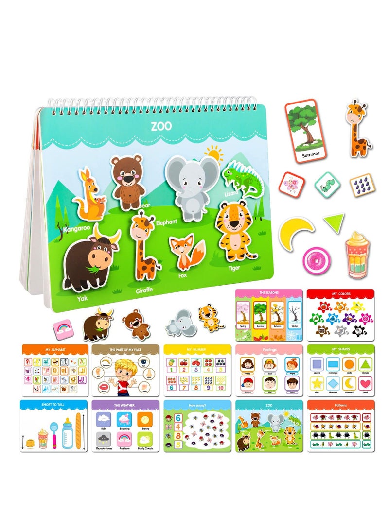 Busy Book for Kids, Kids Early Educational Learning Book, 12 Page Toddler Preschool Activity Binder and Toys, Montessori Sensory Books Boys Girls