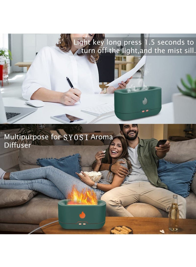 SYOSI Essential Oil Diffusers, Air Humidifier with Flame Light 240ml Aromatherapy Diffuser 7 Color Changing Modes & Waterless Auto-Off Protection for Home, Bedroom, Office, Gym (Green)