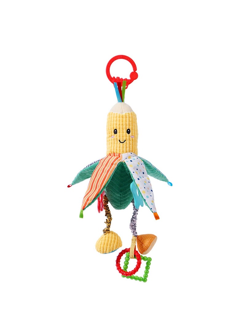Baby Stroller Toy, Hanging Rattle Toy for Babies Soft Plush with Teether Boys Girls (Corn)
