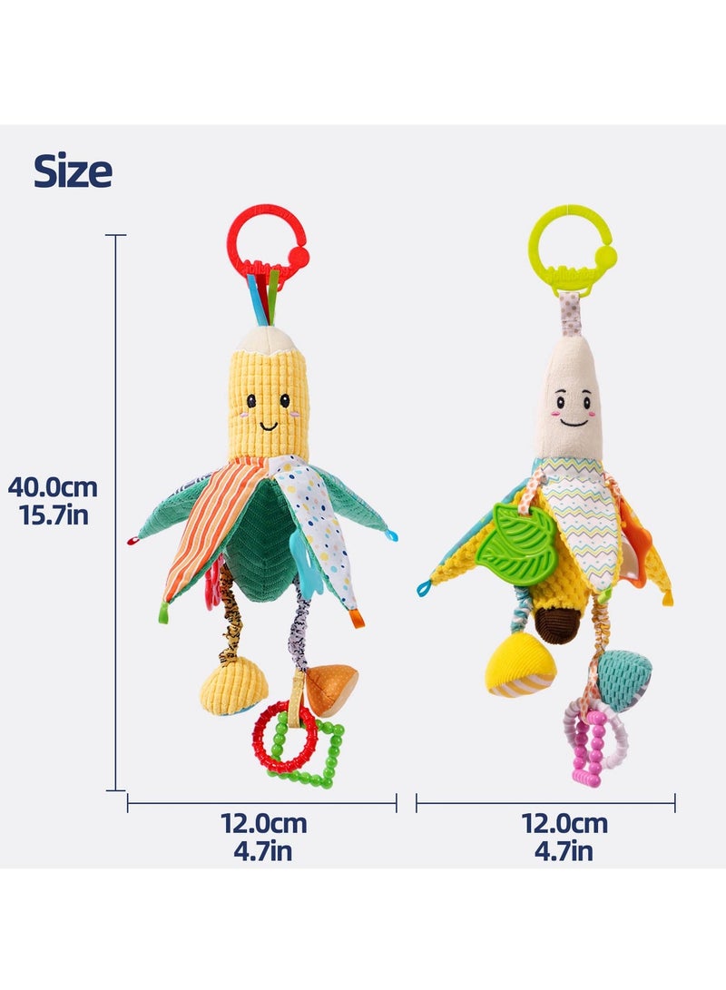 Baby Stroller Toy, Hanging Rattle Toy for Babies Soft Plush with Teether Boys Girls (Corn)