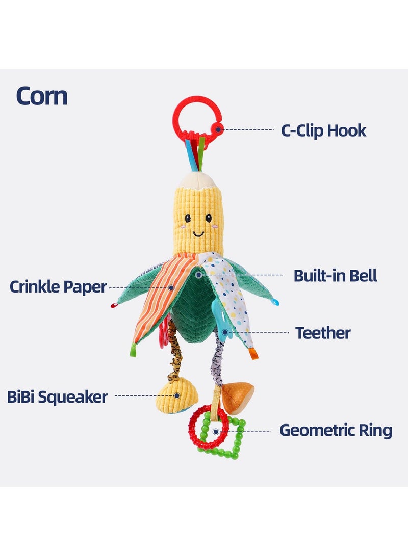Baby Stroller Toy, Hanging Rattle Toy for Babies Soft Plush with Teether Boys Girls (Corn)