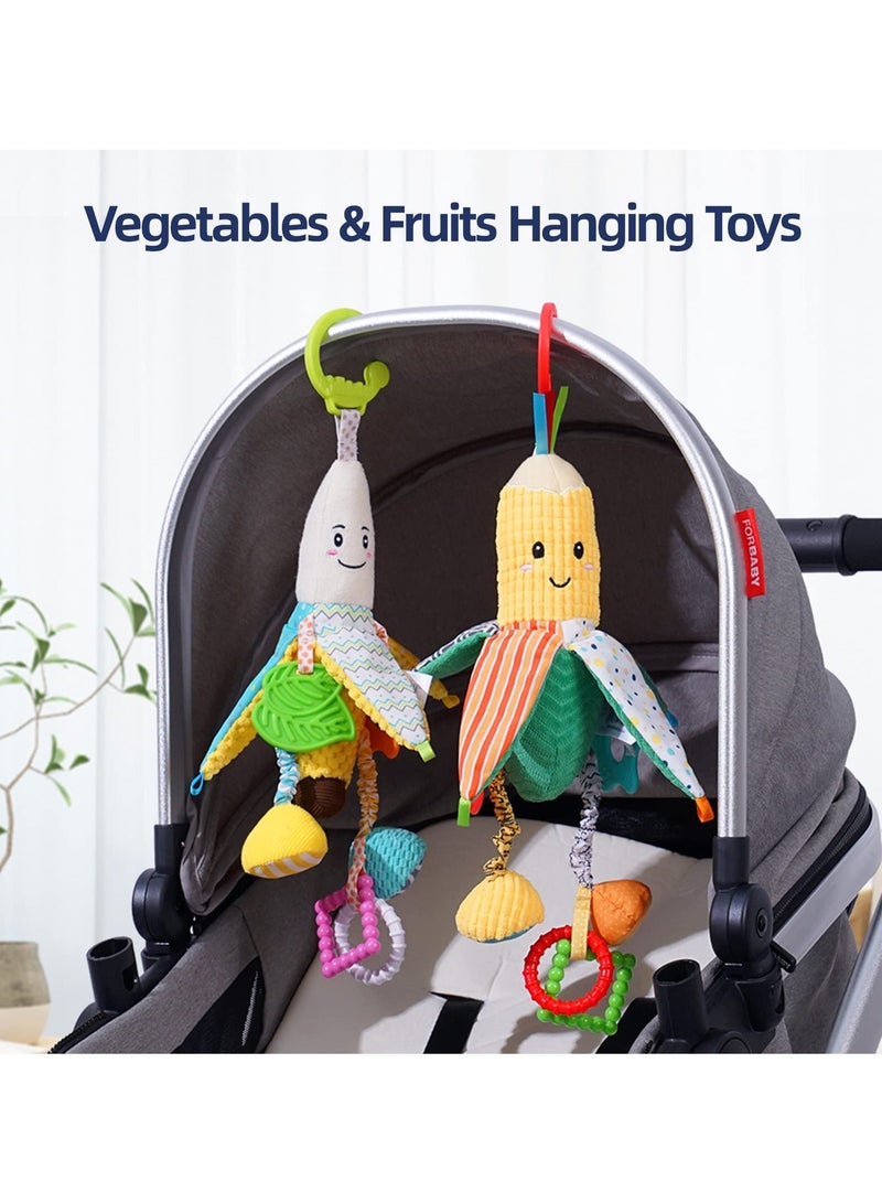 Baby Stroller Toy, Hanging Rattle Toy for Babies Soft Plush with Teether Boys Girls (Corn)