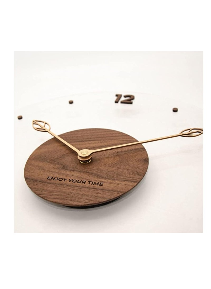 Glass Wall Clock, Round Silent Non Ticking Battery Operated 14'' Decorative Clock, Modern minimalist Wall Clock Suitable for Living room Kitchen Bedroom Office