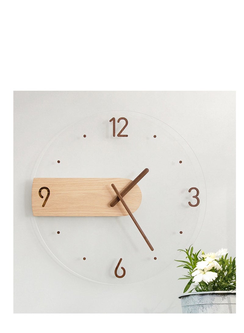 Glass Wall Clock, Round Silent Non Ticking Battery Operated 14'' Decorative Clock, Modern minimalist Wall Clock, Suitable for Living room Kitchen Bedroom Office